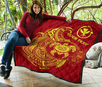 Hawaii Polynesian Personalised Premium Quilt - Vintage Polynesian Turtle (Red) - Polynesian Pride