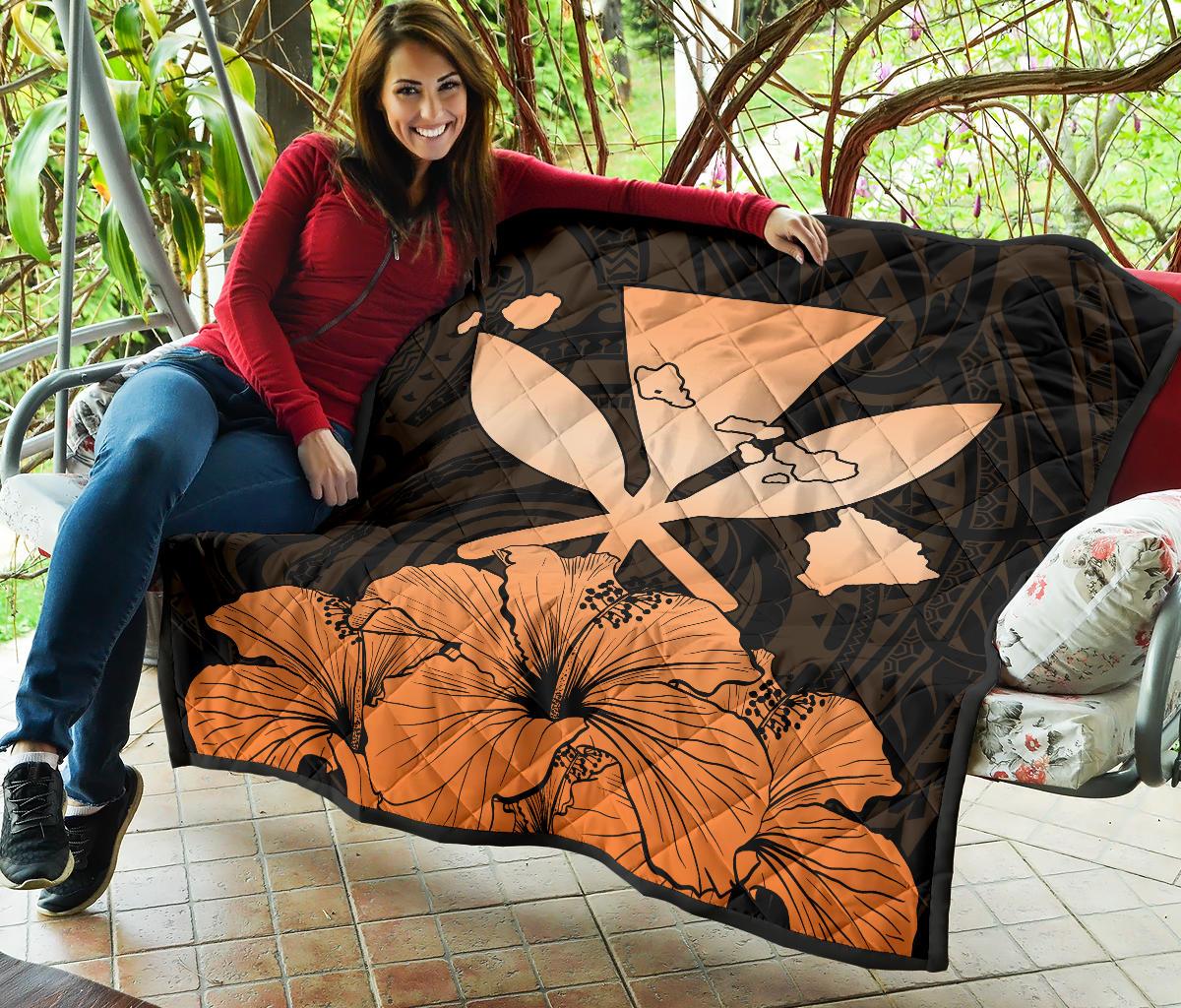 Hawaiian Kanaka Premium Quilt Hibiscus Polynesian Love Orange - Polynesian Pride