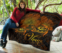 Hawaii Turtle Ohana Hibiscus Poly Premium Quilt Yellow - Polynesian Pride