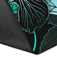 Kosrae Polynesian Area Rugs - Turtle With Blooming Hibiscus Turquoise - Polynesian Pride