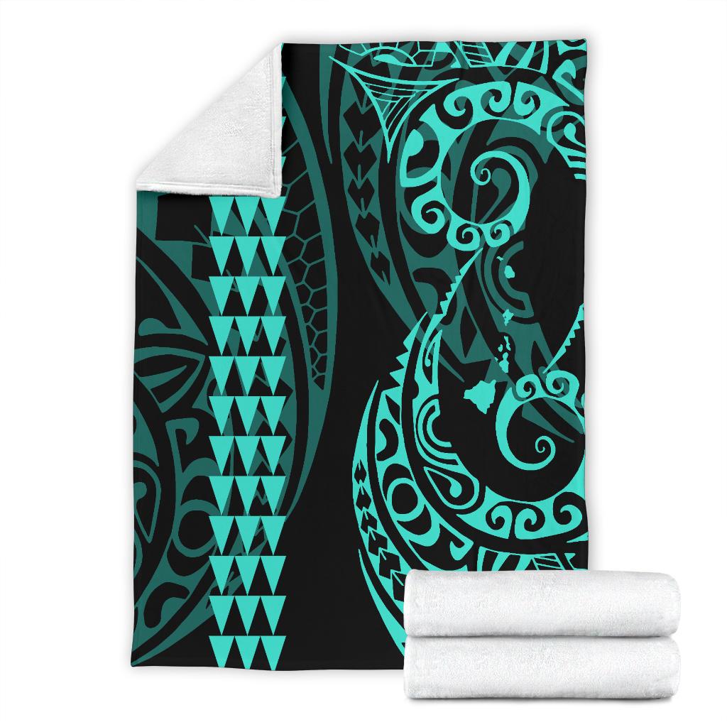 Hawaii Kakau Turquoise Polynesian Premium Blanket - Polynesian Pride