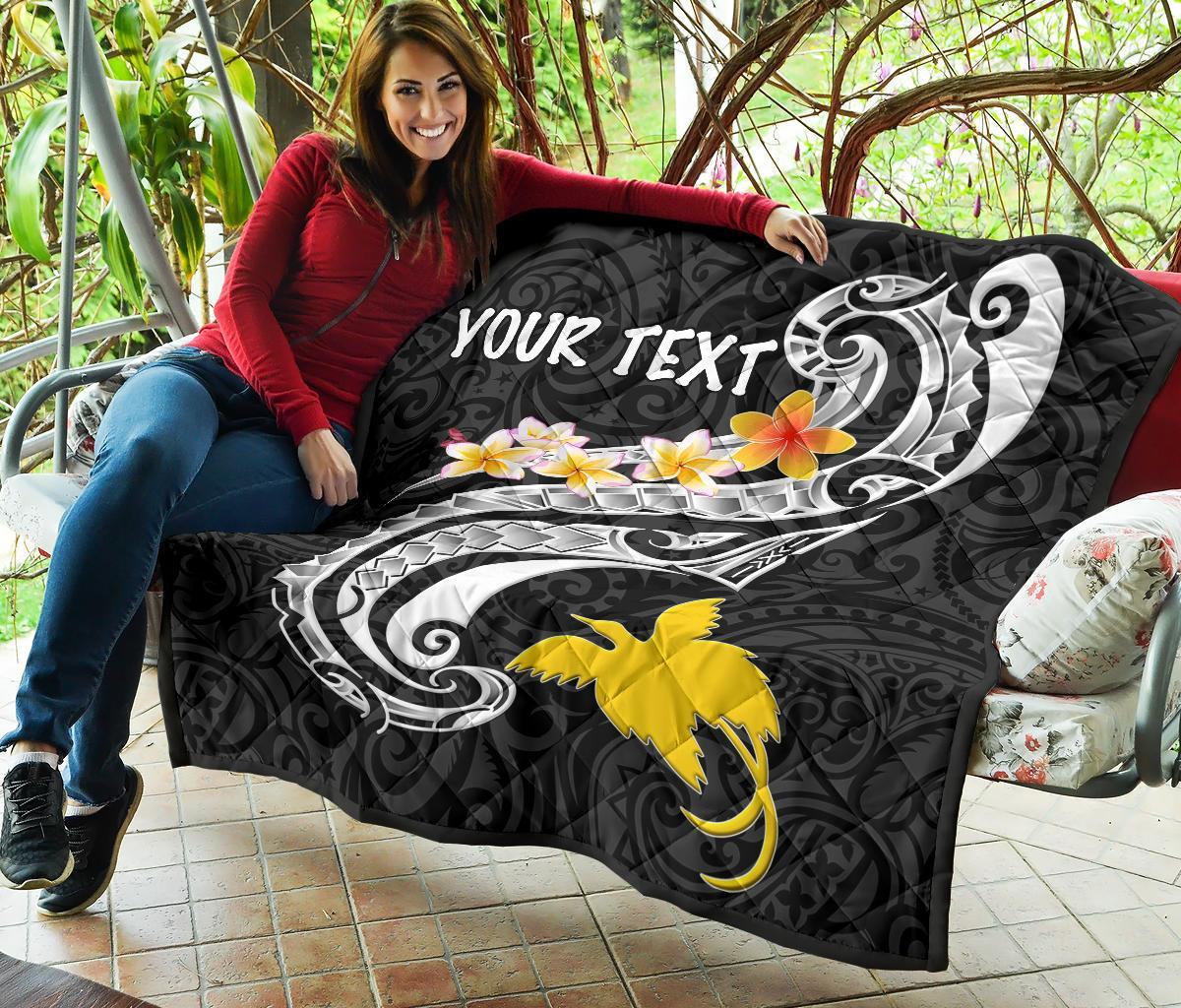Papua New Guinea Custom Personalised Premium Quilt - PNG Seal Polynesian Patterns Plumeria (Black) - Polynesian Pride