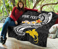 Papua New Guinea Custom Personalised Premium Quilt - PNG Seal Polynesian Patterns Plumeria (Black) - Polynesian Pride