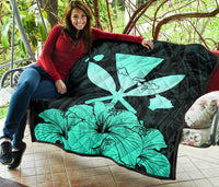 Hawaiian Kanaka Premium Quilt Hibiscus Polynesian Love Turquoise - Polynesian Pride