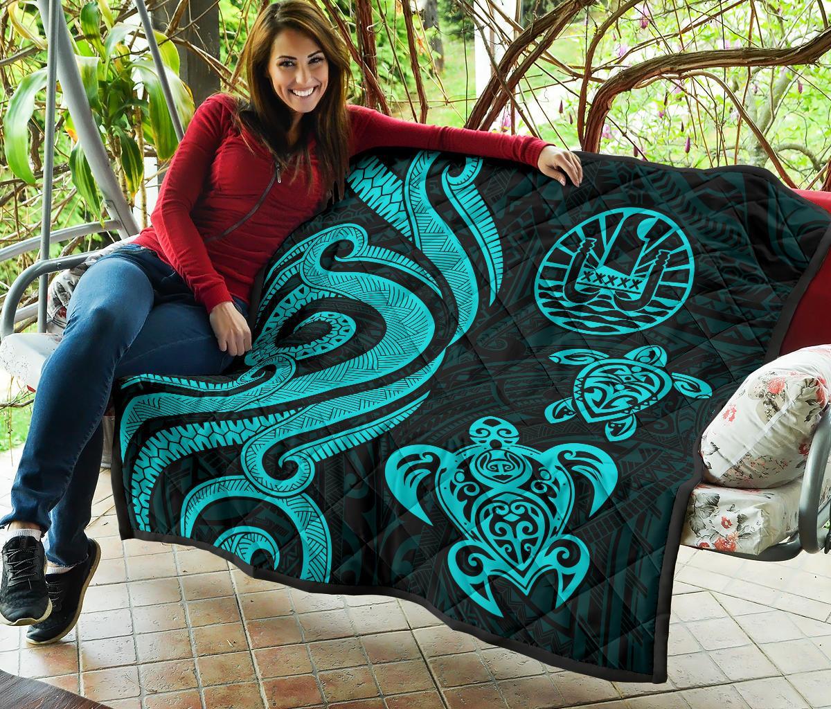 Tahiti Polynesian Premium Quilt - Turquoise Tentacle Turtle - Polynesian Pride