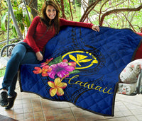 Hawaii Polynesian Premium Quilt - Floral With Seal Blue - Polynesian Pride