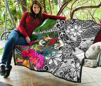 Vanuatu Premium Quilt White - Turtle Plumeria Banana Leaf - Polynesian Pride
