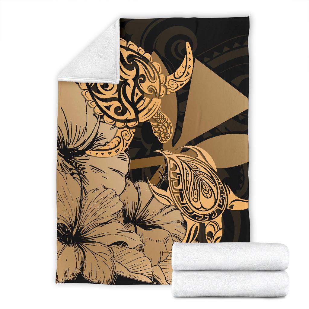 Hawaii Turtle Premium Blanket Polynesian Hibiscus Art Ver 2.0 Gold AH - Polynesian Pride