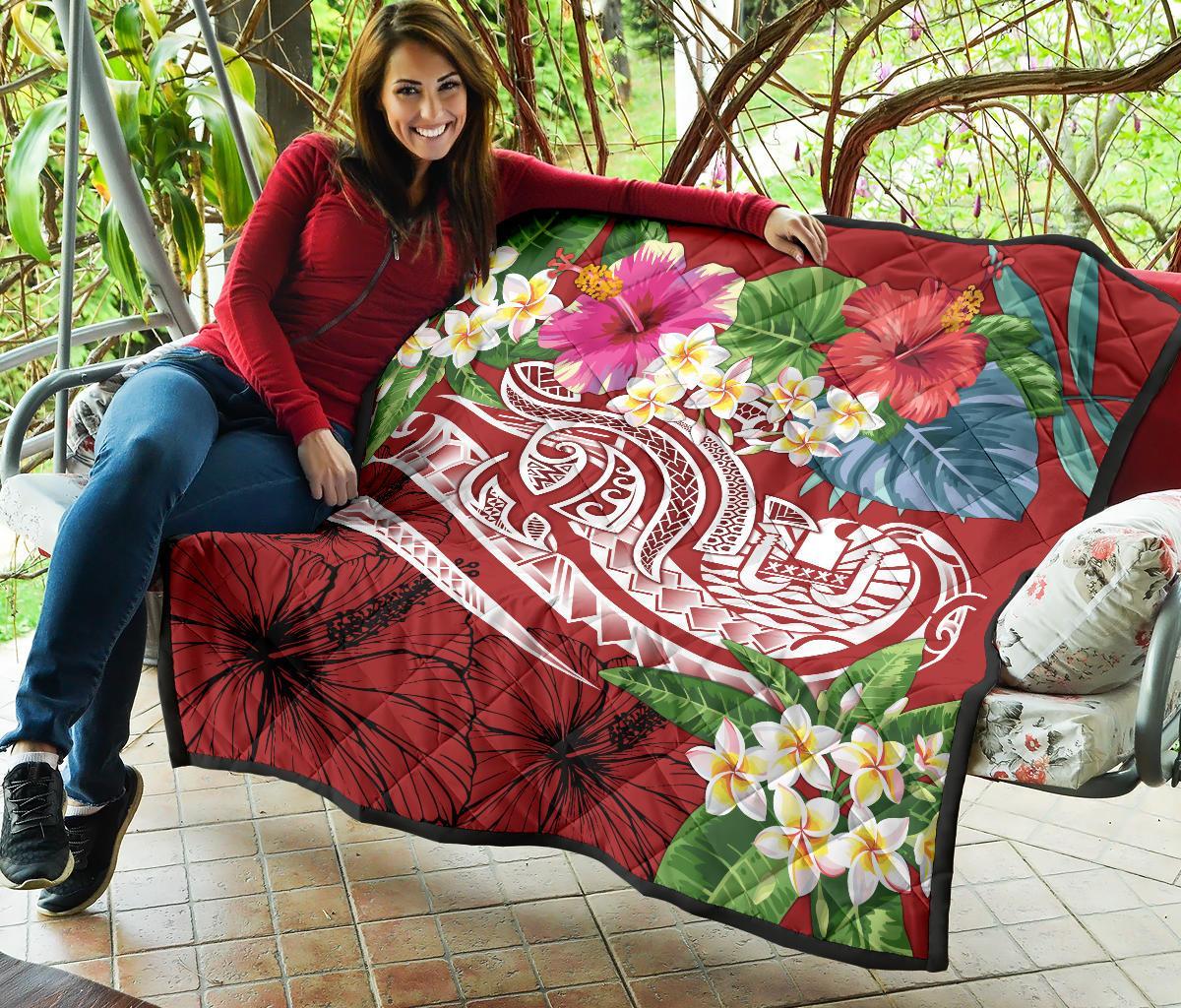 Tahiti Polynesian Premium Quilt - Summer Plumeria (Red) - Polynesian Pride