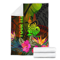 New Caledonia Polynesian Personalised Premium Blanket - Hibiscus and Banana Leaves - Polynesian Pride