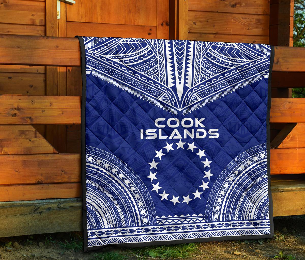 Cook Islands Premium Quilt - Cook Islands Flag Polynesian Chief Blue Version - Polynesian Pride