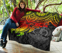 Vanuatu Polynesian Premium Quilt - Vanuatu Coat Of Arms & Reggae Turtle Hibiscus - Polynesian Pride