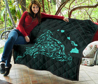 Rays Hawaii Map Polynesian Premium Quilt - Turquoise - Polynesian Pride