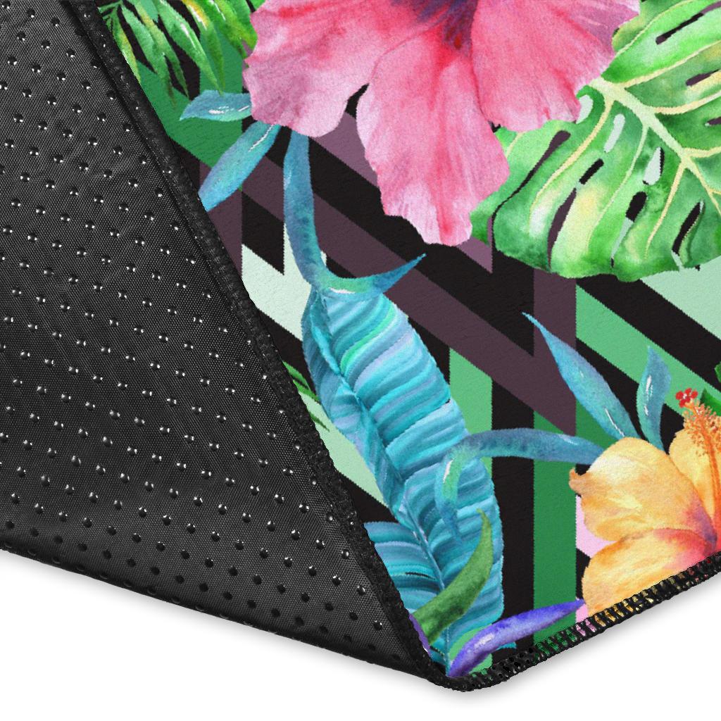 Tropical Hibiscus Banana Leafs Rug - Polynesian Pride