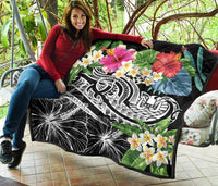 Tahiti Polynesian Premium Quilt - Summer Plumeria (Black) - Polynesian Pride