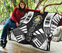 Nauru Premium Quilt - Nauru Coat Of Arms Polynesian White Tattoo - Polynesian Pride