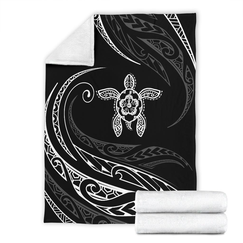Hawaii Turtle Hibicus Premium Blanket - Frida Style - White - Polynesian Pride