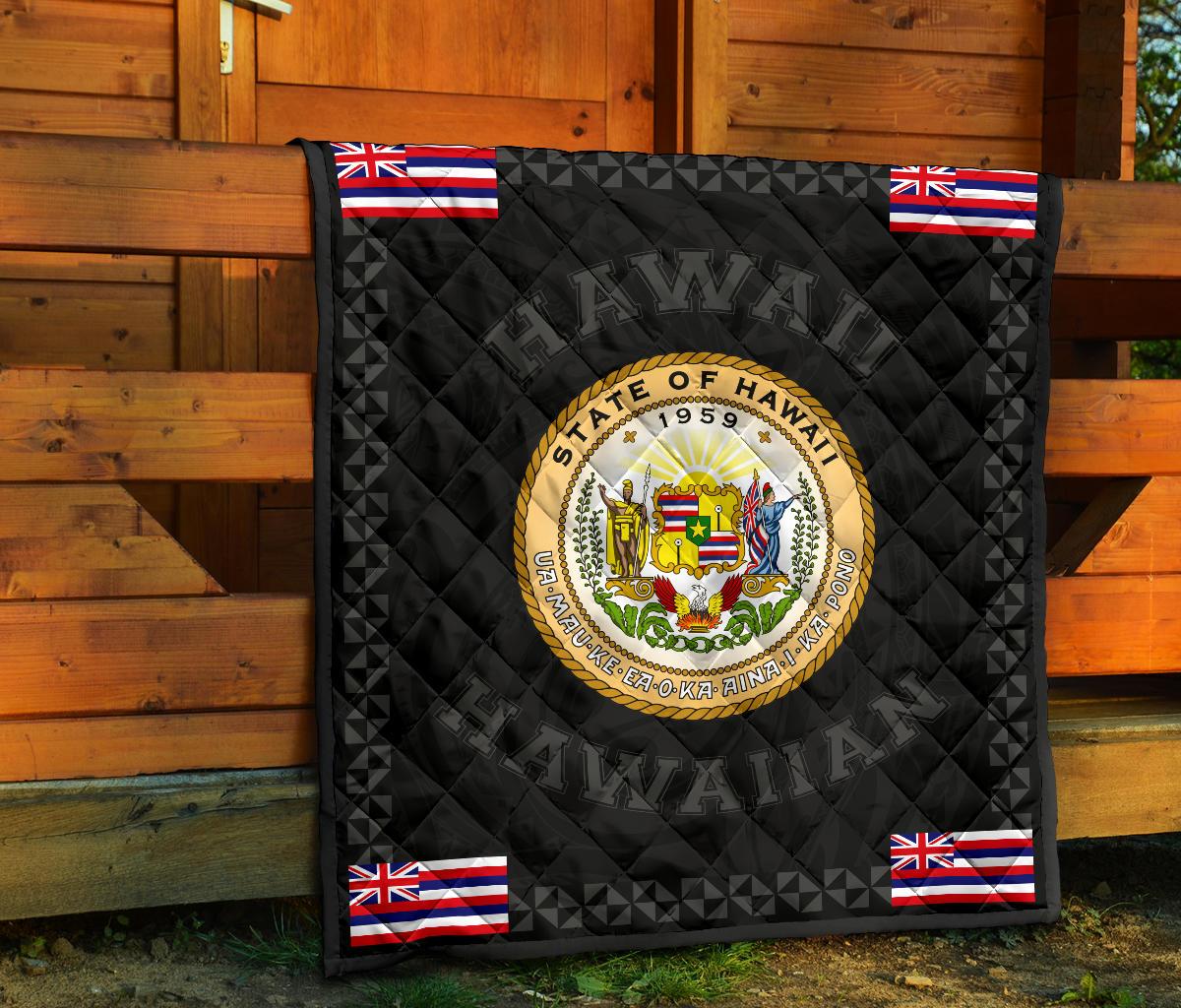 Hawaii Flag Polynesian Premium Quilt Gray - Love Style - Polynesian Pride