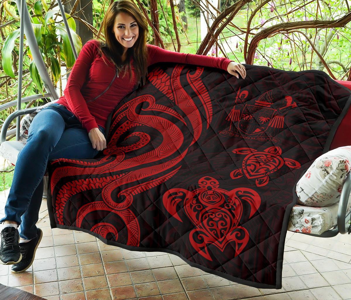 Fiji Polynesian Premium Quilt - Red Tentacle Turtle Crest - Polynesian Pride