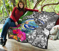 Federated States of Micronesia Premium Quilt White - Turtle Plumeria Banana Leaf - Polynesian Pride