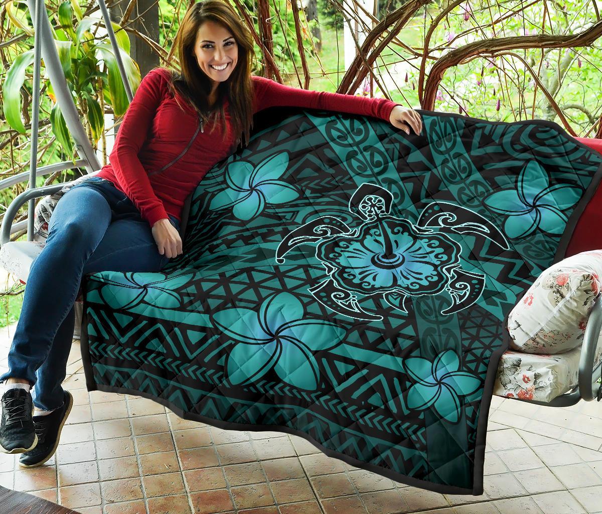 Hawaii Mix Polynesian Turtle Plumeria Premium Quilt - AH - Nick Style - Turquoise - Polynesian Pride