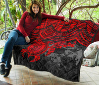 Tonga Polynesian Premium Quilts - Tonga Coat Of Arms & Red Turtle Hibiscus - Polynesian Pride