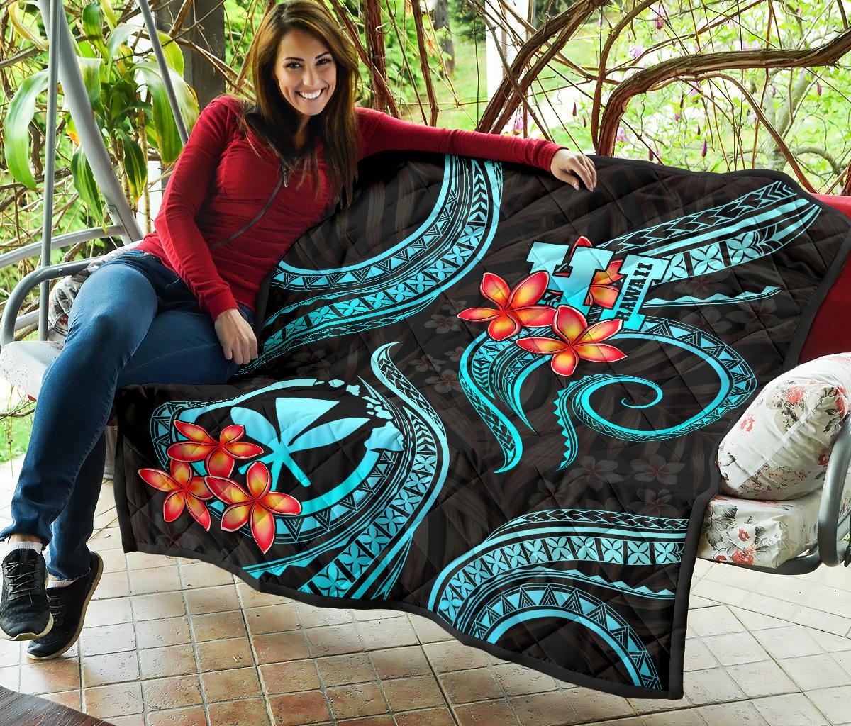 Polynesian Hawaii Premium Quilt - Turquoise Plumeria - Polynesian Pride