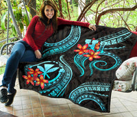 Polynesian Hawaii Premium Quilt - Turquoise Plumeria - Polynesian Pride