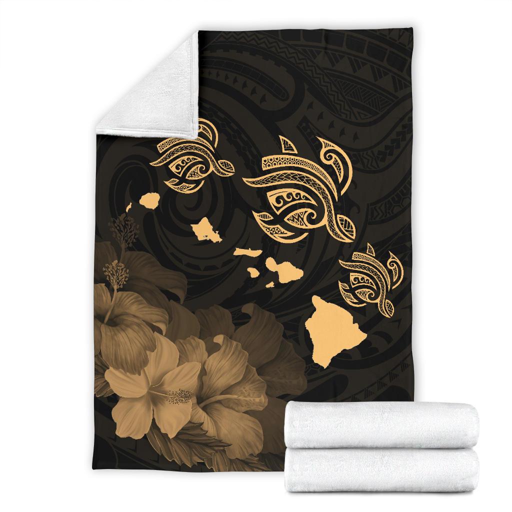 Hawaii Hibiscus Map Polynesian Ancient Gold Premium Blanket - Polynesian Pride