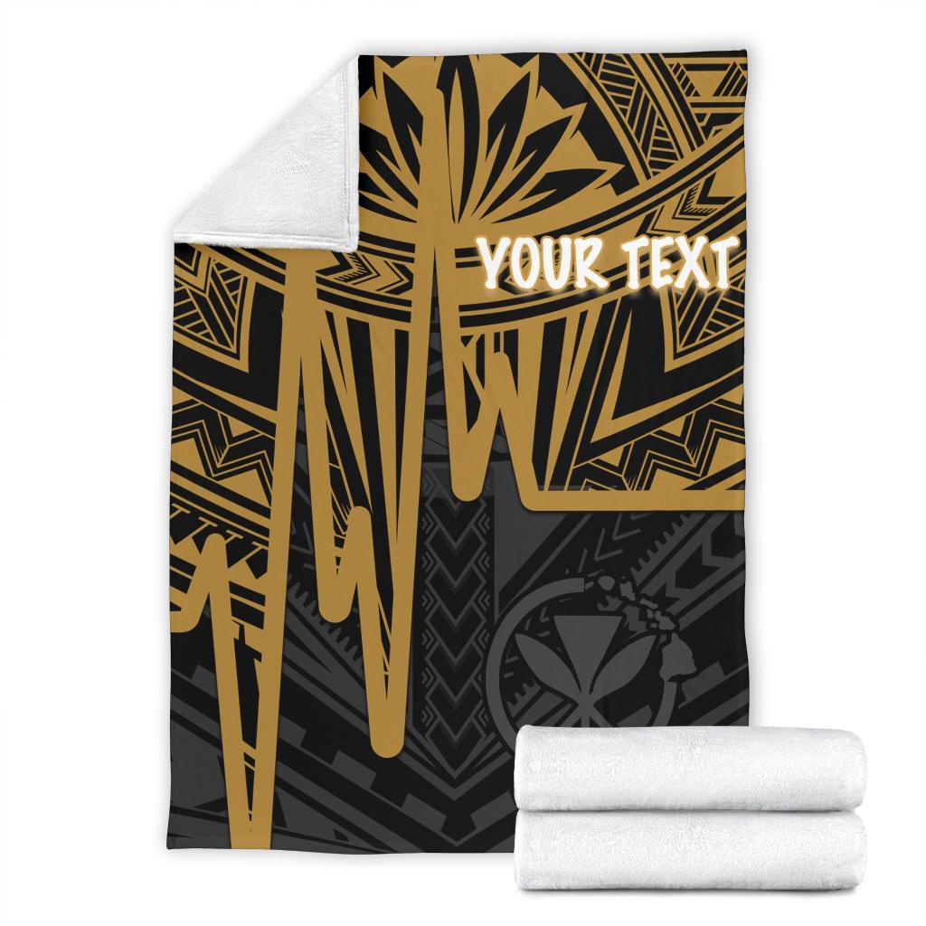 Hawaii Personalised Preimium Blanket - Kanaka Maoli With Polynesian Pattern In Heartbeat Style (Gold) - Polynesian Pride