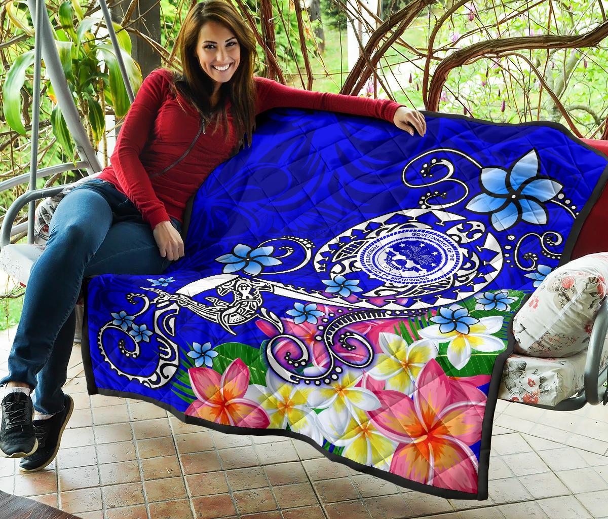 FSM Premium Quilt - Turtle Plumeria (Blue) - Polynesian Pride