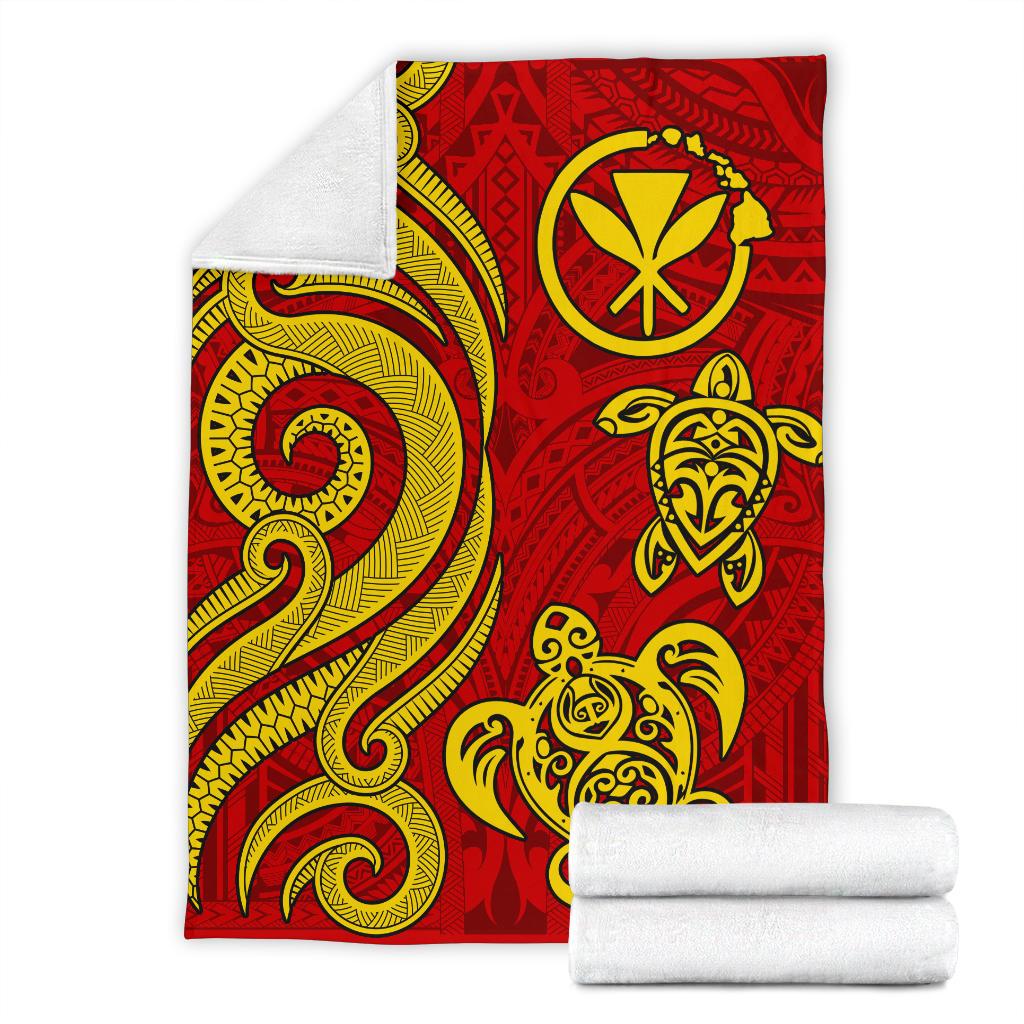 Polynesian Hawaii (Kanaka Maoli) Premium Blanket - Red Tentacle Turtle - Polynesian Pride
