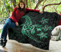 Kanaka Map Hibiscus Plumeria Turtle Art Turquoise Polynesian Premium Quilt - Polynesian Pride