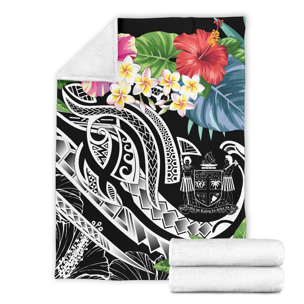 Fiji Polynesian Premium Blanket - Summer Plumeria (Black) - Polynesian Pride