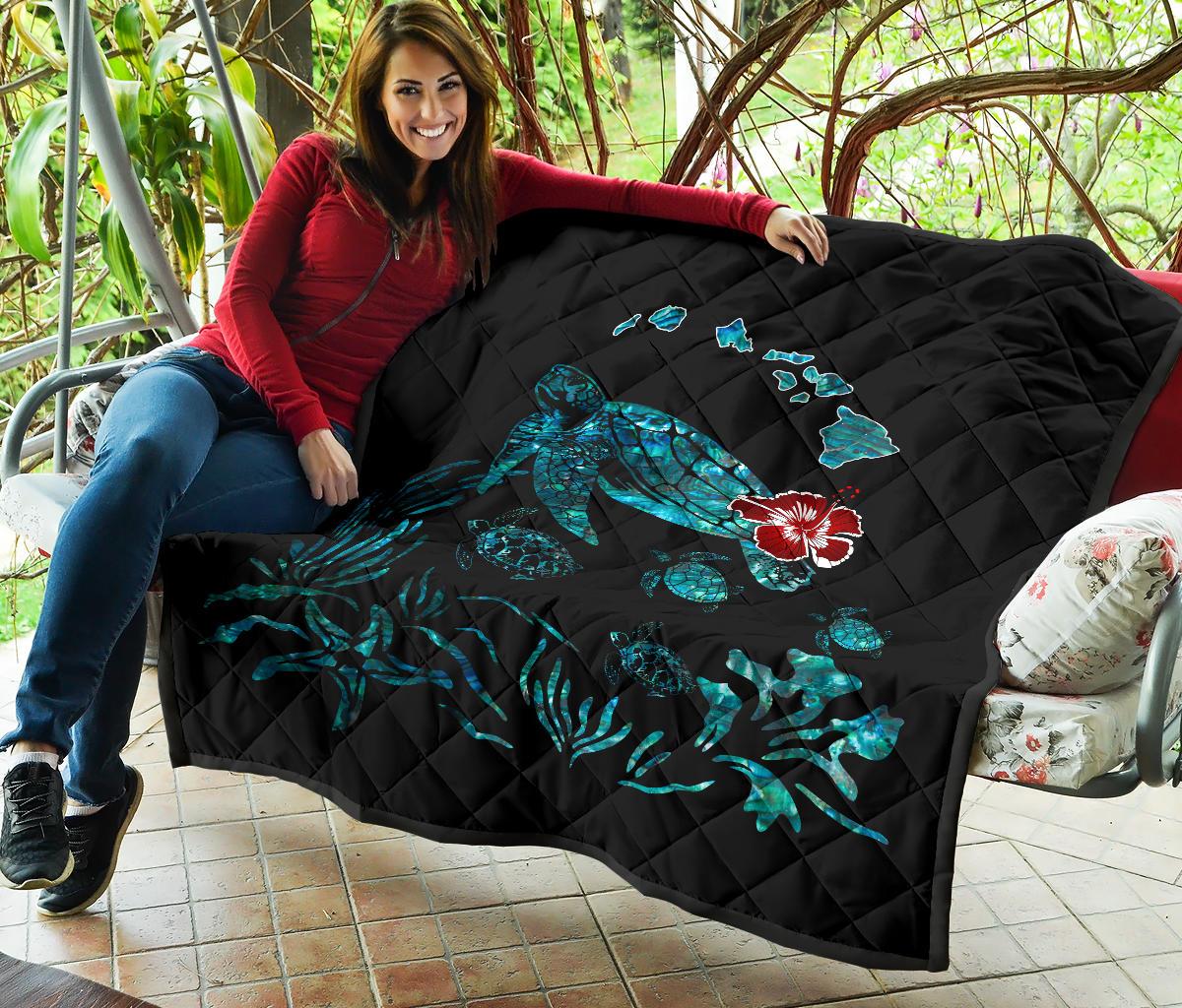 Hawaii Ohana Honu Paua Shell Premium Quilt - Polynesian Pride