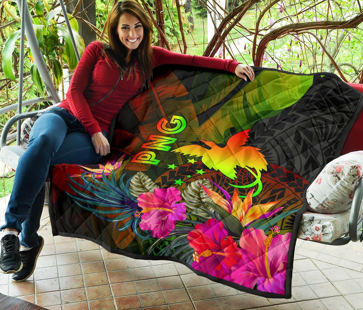 Papua New Guinea Polynesian Premium Quilt - Hibiscus and Banana Leaves - Polynesian Pride