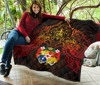 Tonga Polynesian Premium Quilt - Tonga Coat Of Arms & Red Manta Ray - Polynesian Pride