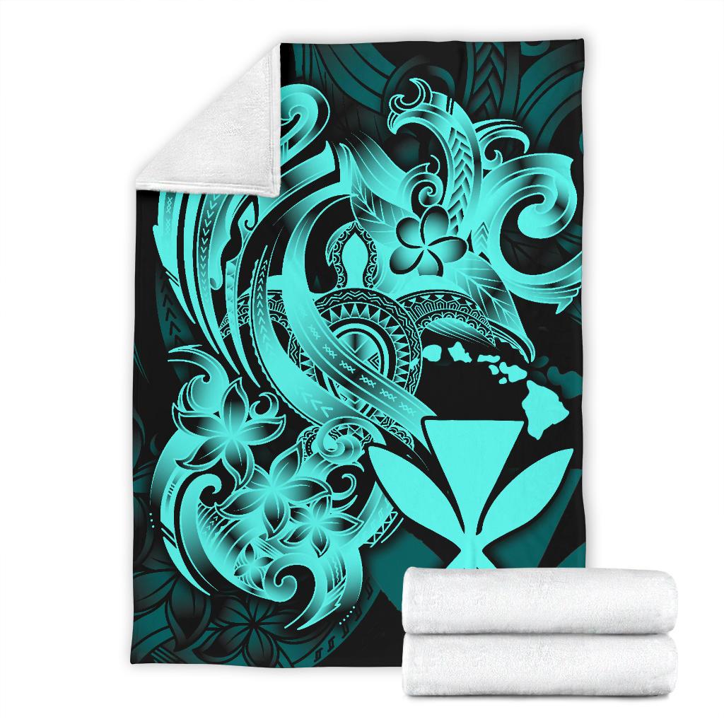 Polynesian Hawaii All Over Premium Blanket - Kanaka Maoli Blue Turtle - Polynesian Pride