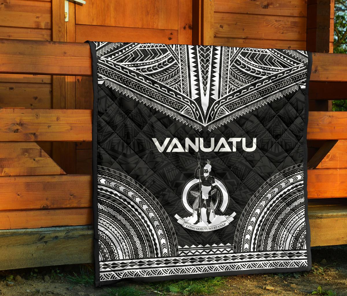 Vanuatu Premium Quilt - Vanuatu Coat Of Arms Polynesian Chief Black Version - Polynesian Pride