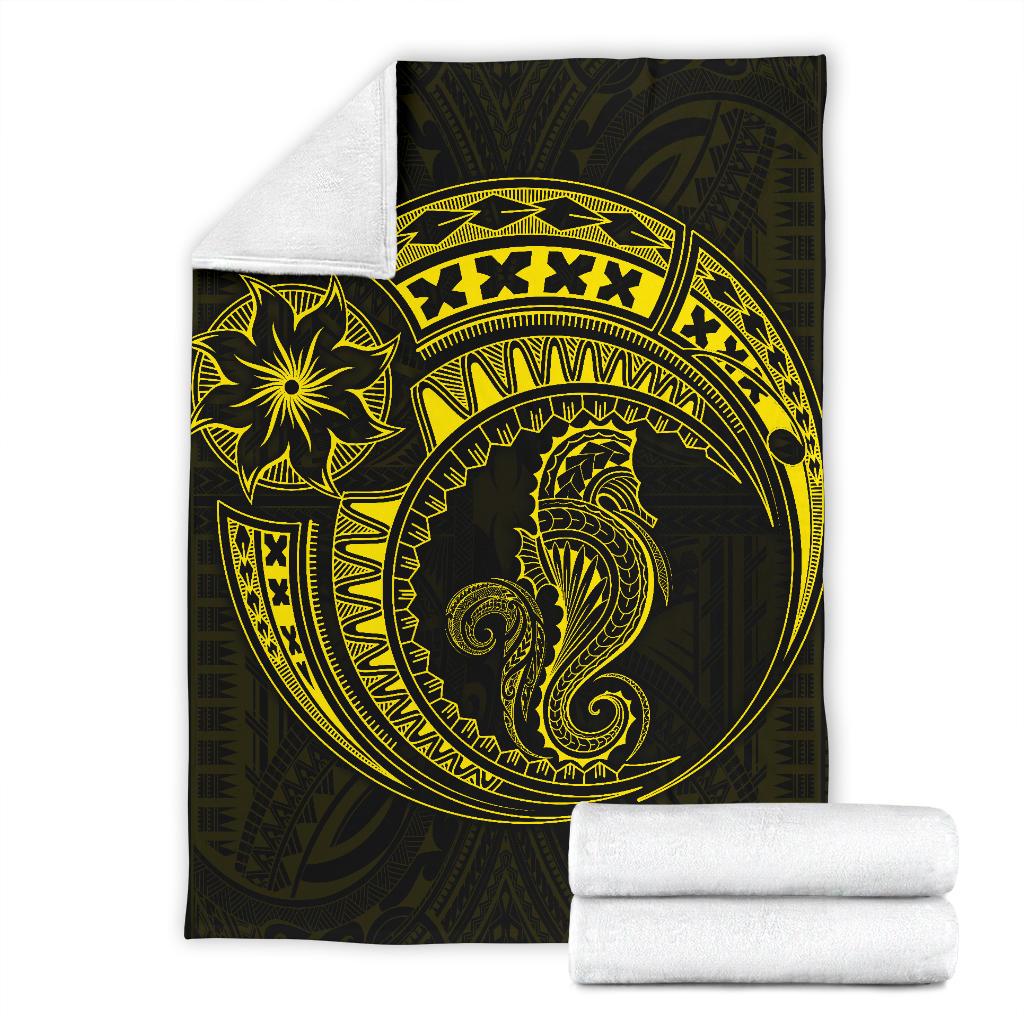 Seahorse Polynesian Blanket - Polynesian Tattoo Yellow - Polynesian Pride