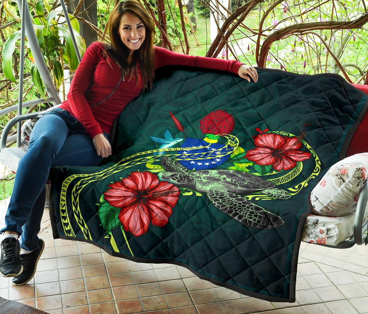 Cook Islands Polynesian Premium Quilt - Green Turtle Hibiscus - Polynesian Pride