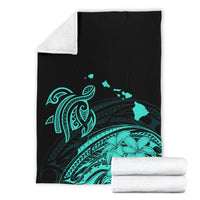 Hawaii Map Plumeria Polynesian Turquoise Premium Blanket - Polynesian Pride