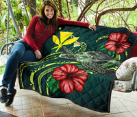 Hawaii Polynesian Premium Quilt - Green Turtle Hibiscus - Polynesian Pride