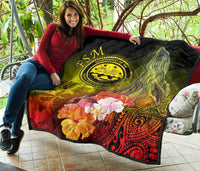 Federated States of Micronesia Premium Quilts - Humpback Whale with Tropical Flowers (Yellow) - Polynesian Pride