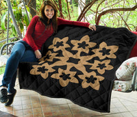 Hawaiian Premium Quilt Royal Pattern - Black And Gold - A1 Style - Polynesian Pride