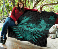 Hawaii Owl Hibiscus Plumeria Premium Quilt - Turquoise - Polynesian Pride