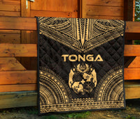 Tonga Premium Quilt - Tonga Coat Of Arms Polynesian Chief Gold Version - Polynesian Pride