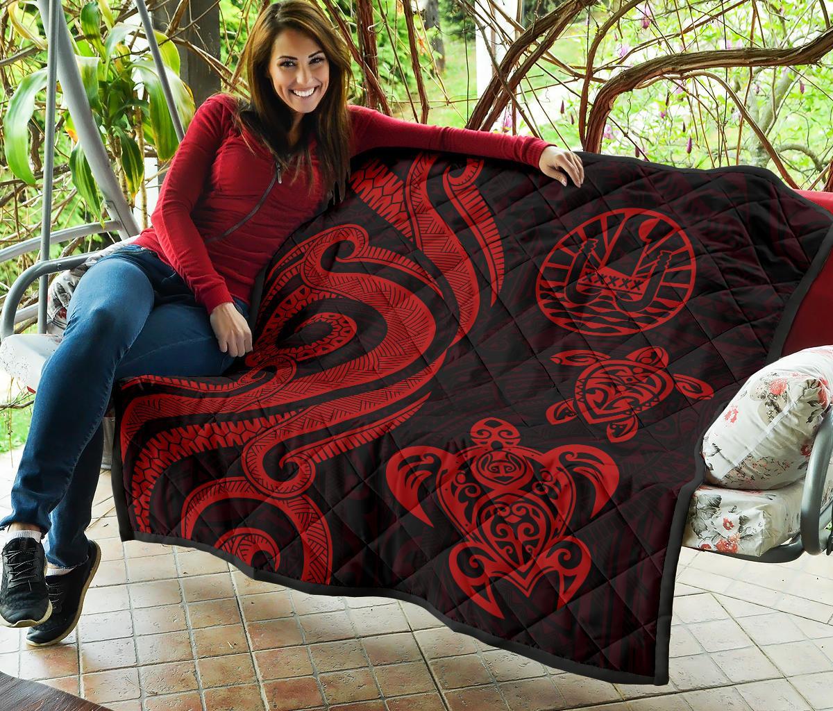 Tahiti Polynesian Premium Quilt - Red Tentacle Turtle - Polynesian Pride
