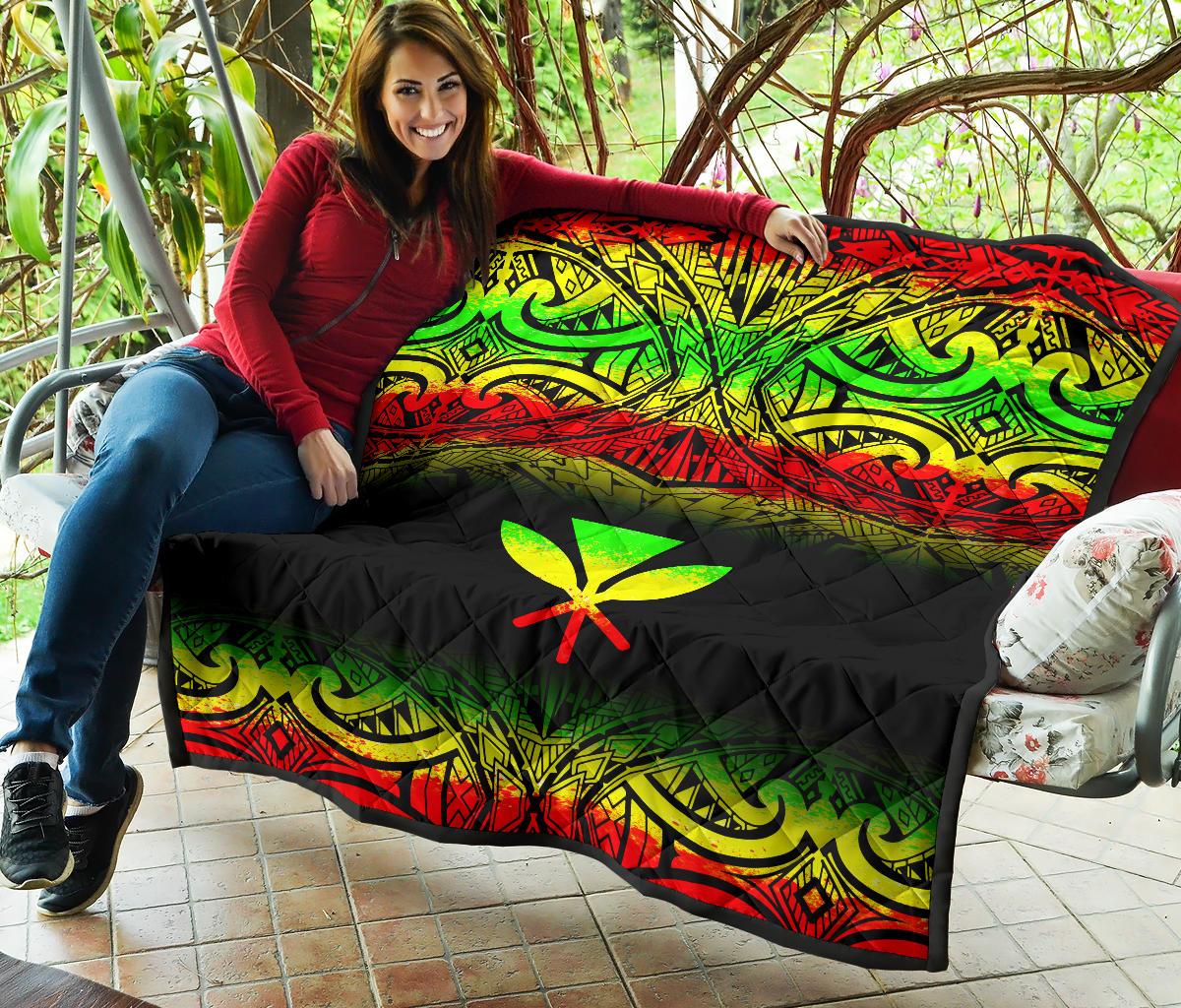 Hawaii Premium Quilt - Reggae Kanaka Maoli Polynesian Tattoo & Black Frog - Polynesian Pride
