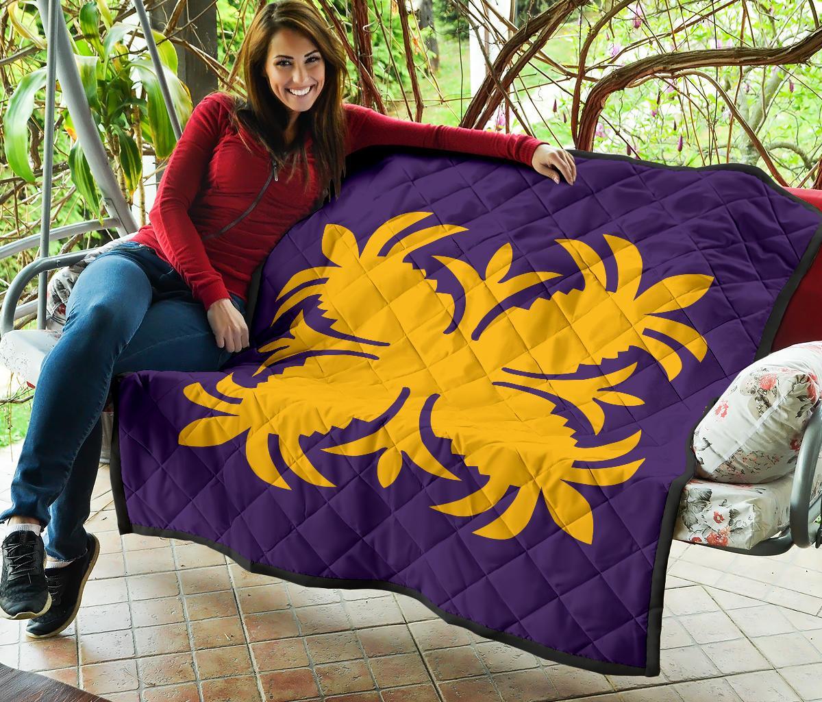 Hawaiian Premium Quilt Royal Pattern - Purple And Gold - A2 Style - Polynesian Pride